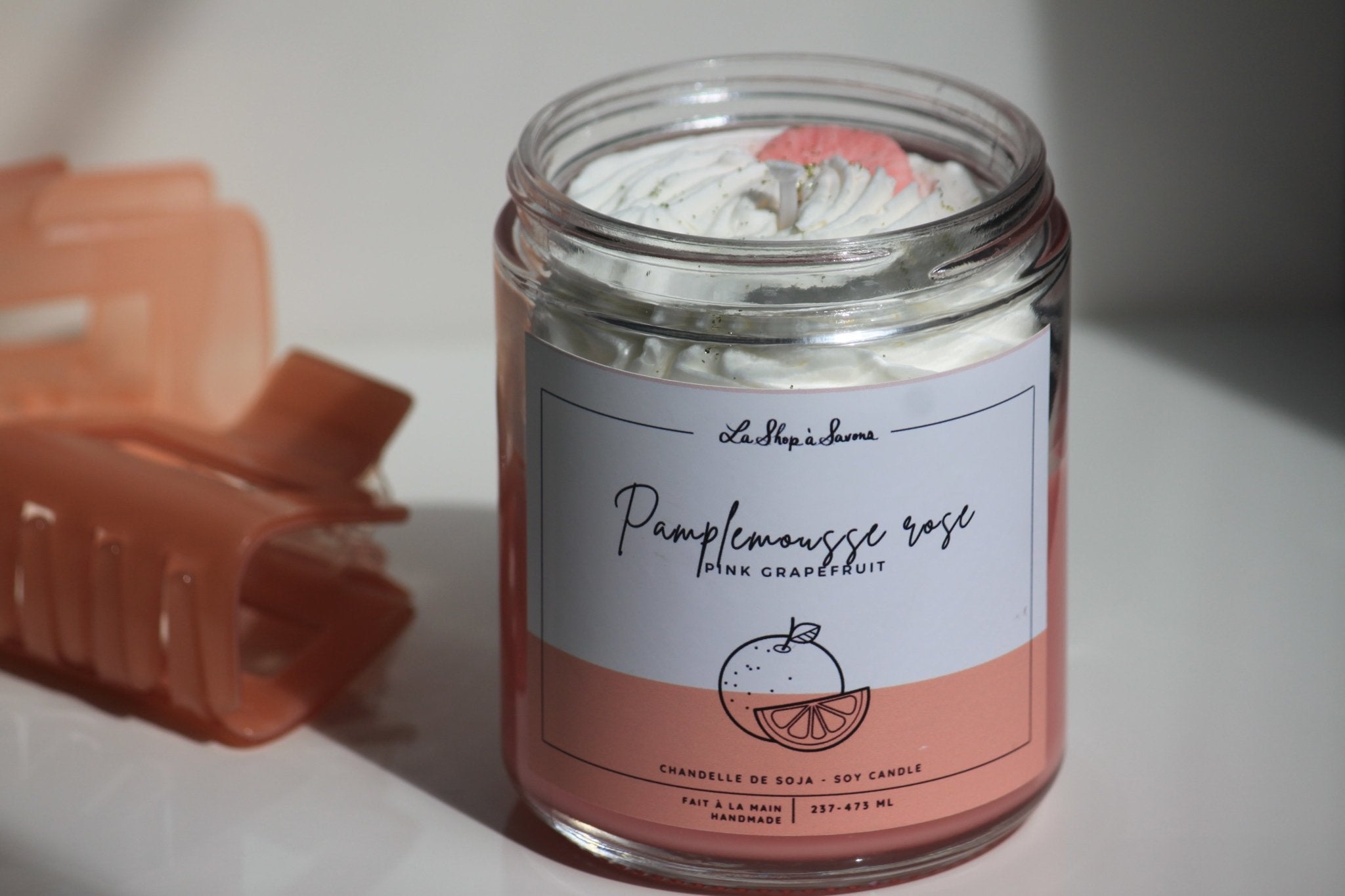 Chandelle de soya - Pamplemousse rose - La Shop à Savons